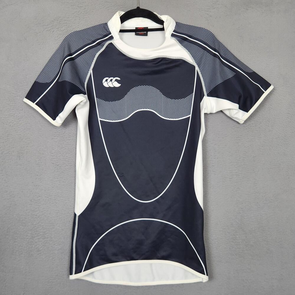 Canterbury Rugby Shirt Mens Medium Blue White Short Sleeve Compression Jersey